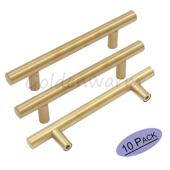 

Gold Stainless Steel Cabinet Handle Goldenwarm Hole Centers 3-3/4" 96 mm Kitchen Drawer Door Knob Round Bar Cupboard Pull 10PCS