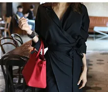 2019 V Neck Long Sleeve A-Line Dress Casual Sashes Wrap Front Split Office Dress Pencil Work Midi Dress wrap split front bell sleeve top