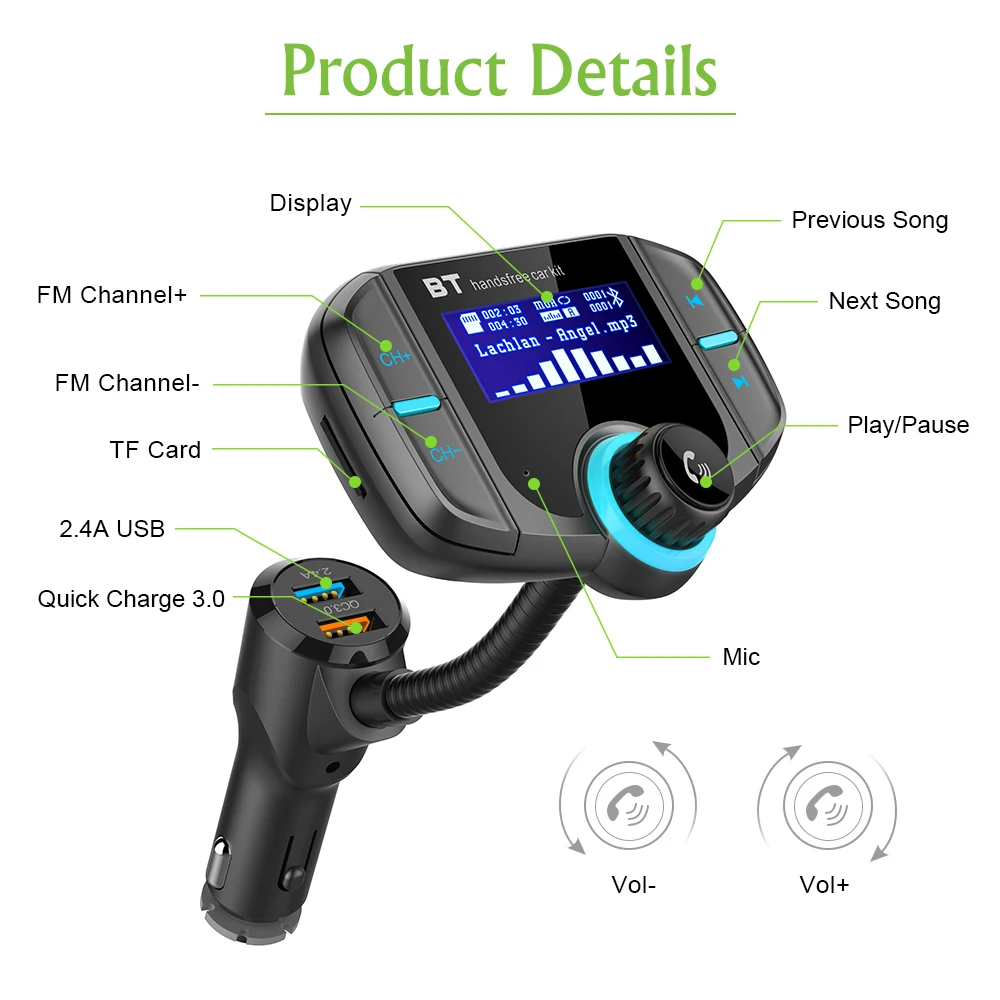 Fm передатчик Bluetooth автомобильное зарядное устройство с двумя usb портами быстрое 3
