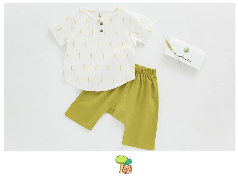 COOTELILI Cotton Linen Toddler Boys Summer Clothing Children Sets Short Sleeve T-shirt+ Pants Girls Clothing Sets 80-120cm (4)