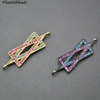 

10x33mm New Design Two Loops Paved CZ Beads Double Triangle Shape Metal Charms Fashion Jewelry Connectors