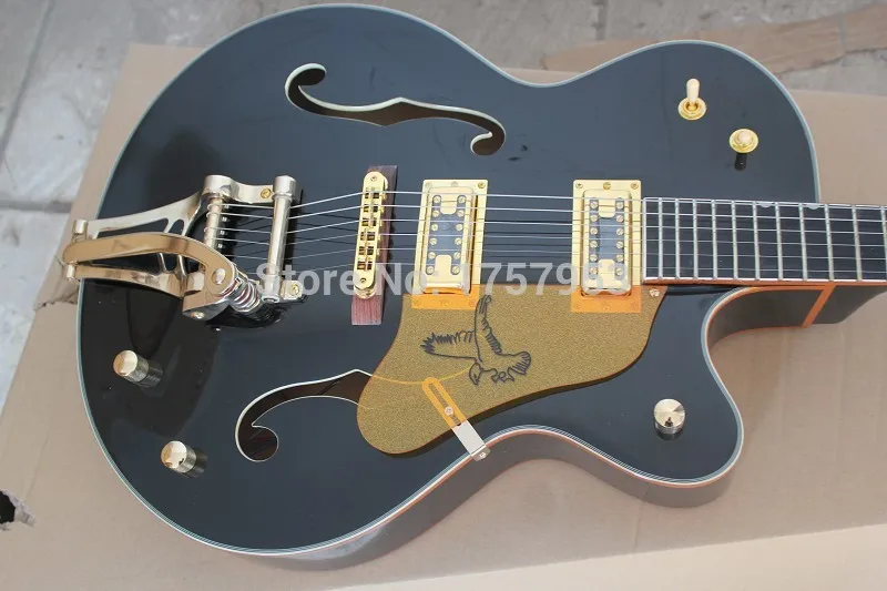

Free Shipping 2017 new factory custom Ebony fretboard black Falcon 6120 Jazz Electric Guitar With Bigsby 1111