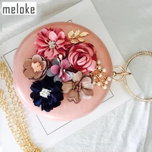 Meloke вечерние клатчи ручной работы с цветами Брендовые мини круглые мини клатчи кошельки сумки для свадебного ужина с цепочкой
