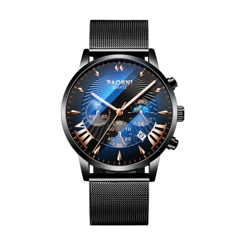 

New Ultra-thin Men's Steel Belt Sports Luminous Three-eye Imitation Six-pin Waterproof Watch