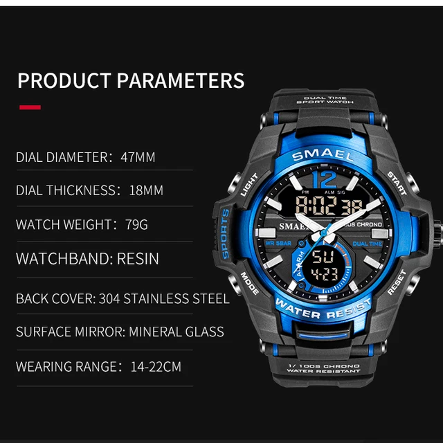 SMAEL zegarek sportowy moda męska Casual budzik 50M wodoodporny wojskowy Chrono podwójny wyświetlacz na rękę Relogio Masculino tanie i dobre opinie Klamra 5Bar Gumowe 22cm 18mm 21mm Okrągły Kwarcowe Zegarki Na Rękę Nie pakiet Auto data Kompletna kalendarz Odporny na wstrząsy SMAEL zegarek sportowy moda męska Casual budzik 50M wodoodporny wojskowy Chrono podwójny wyświetlacz na rękę Relogio Masculino tanie i dobre opinie Klamra 5Bar Gumowe 22cm 18mm 21mm Okrągły Kwarcowe Zegarki Na Rękę Nie pakiet Auto data Kompletna kalendarz Odporny na wstrząsy