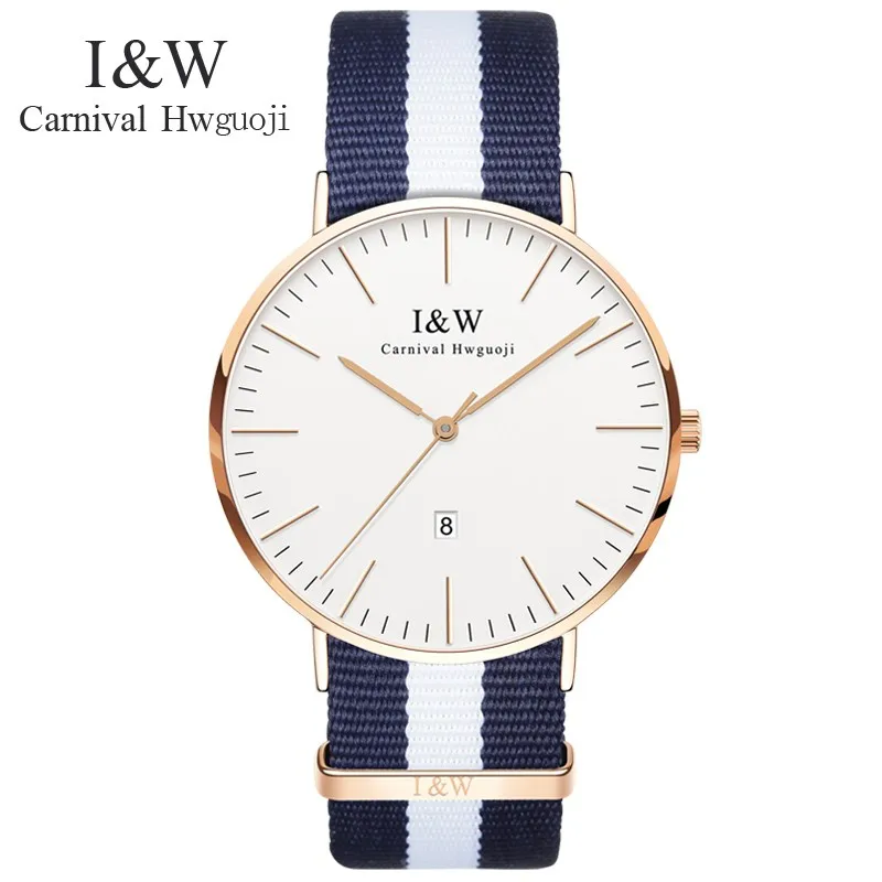 

High end Watch men CARNIVAL New Simple ultrathin Quartz watch with Swiss quartz movement,Calendar,Sapphire,Nylon band,waterproof