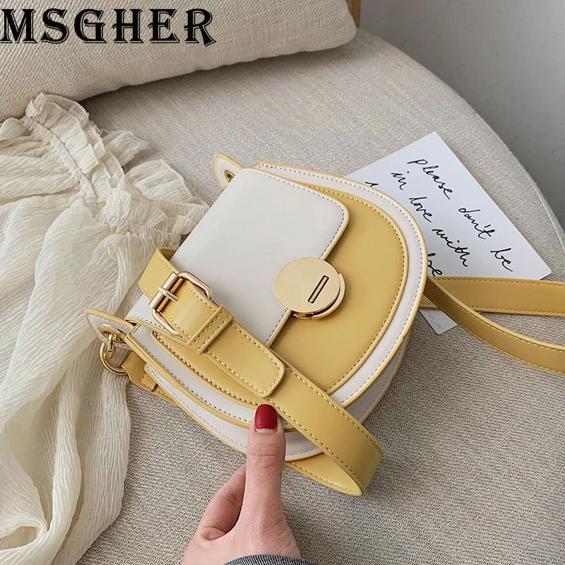 

MSGHER Saddle Bags Women Fashion Panelled Small Bags High Designer Wide Belt Shoulder Bags Quality Hasp Crossbody Bags
