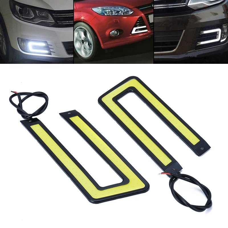 

Mayitr 2pcs U Shape Car COB LED Day Running Light Headlight Fog Brake Day-time Running Lamp White