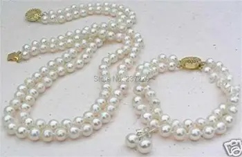 

Wholesale price FREE SHIPPING ^^^^^2 Rows White 8mm Akoya Cultured Shell Pearl Necklace Bracelet Earring Set