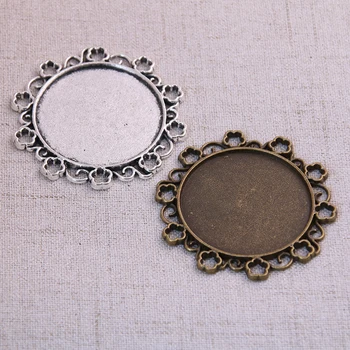 

1pcs 35mm Inner Size Two Color Metal Alloy Simple Flower Round Cabochon Pendant Setting Jewelry Findings