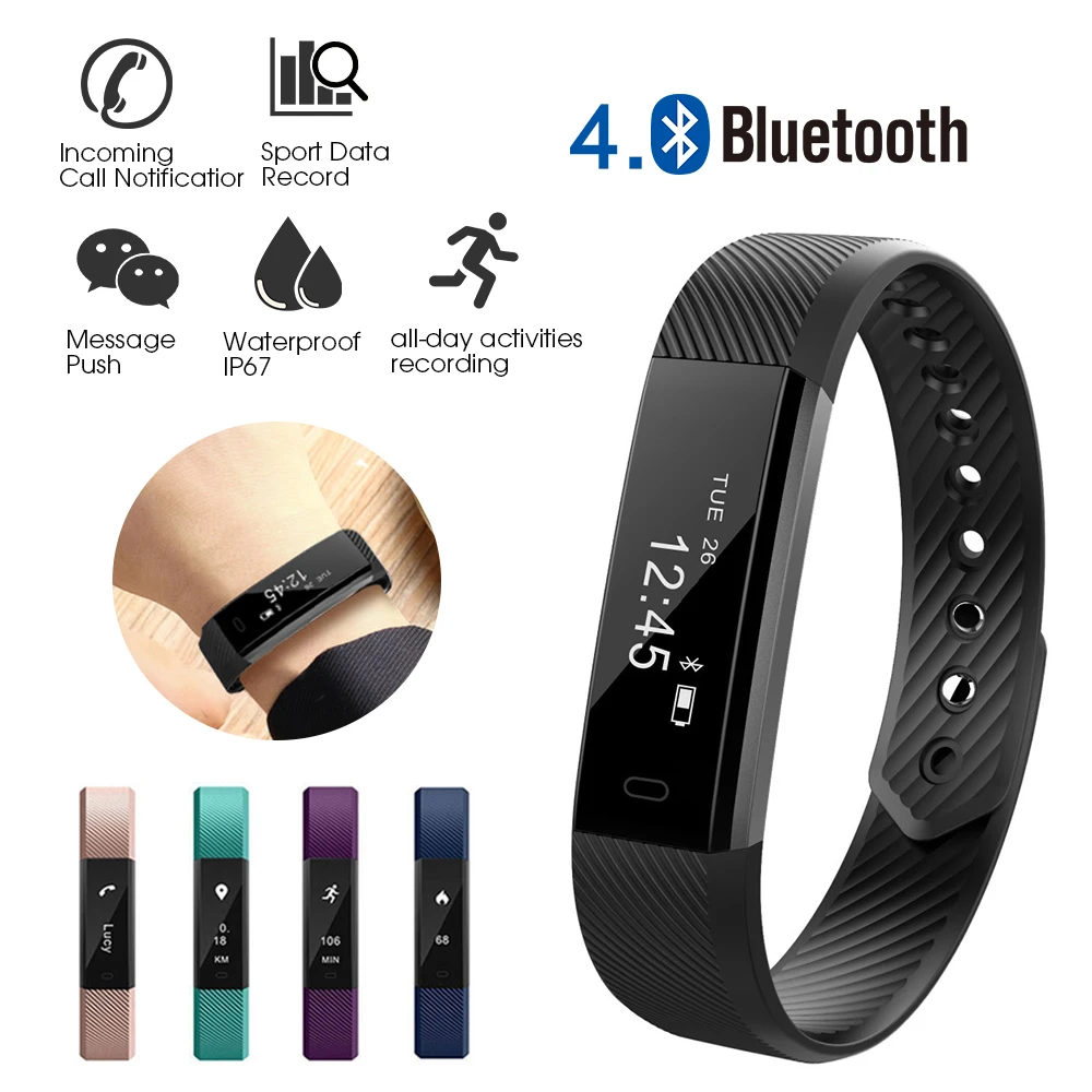 Veryfit ID115 Часы Bluetooth измеритель движения умные часы для IOS Android силиконовые