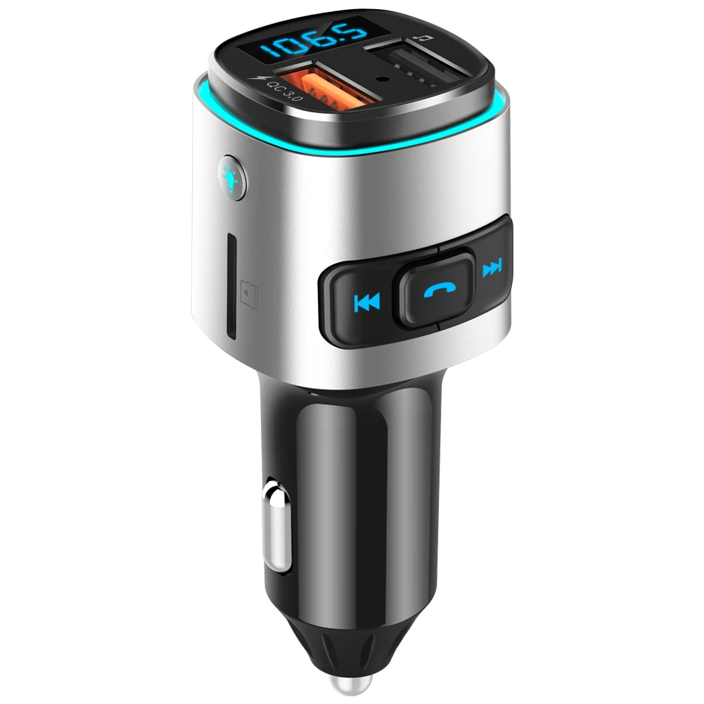 BC41 Bluetooth автомобильное зарядное устройство цветной ночной светодиодный светильник беспроводной MP3-плеер U диск/TF карта Hands-free вызов fm-передатчик автомобильный комплект - Название цвета: Черный