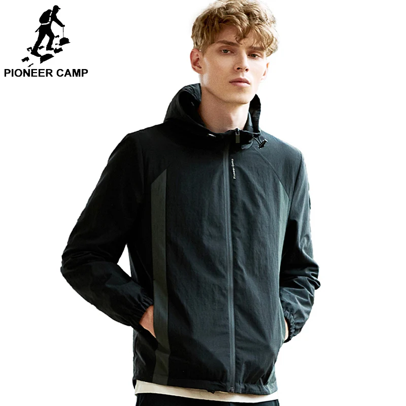 

Pioneer Camp arrival autumn jacket coat men brand clothing fashion black patch hooded jacket male top quality AJK705124