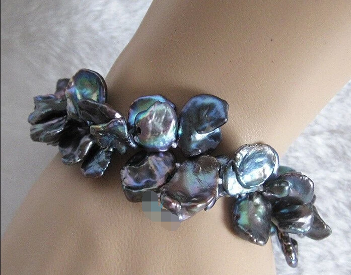 

huij 001672 Peacock Keshi 2Row Freshwater Pearl Bracelet Pearl Jewelry