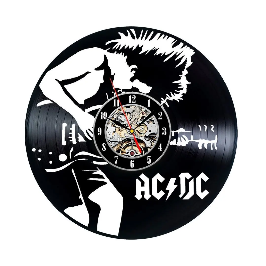 Creative Wall Clock Modern Design Rock Band Vinyl CD Record Clocks Mute Classic AC DC Black