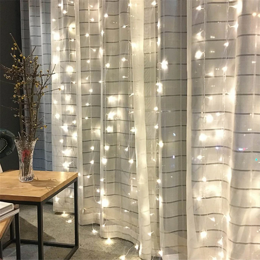 Coversage Fairy Christmas Curtain Garland Light 1.5x1.5M 2x2M Christmas Decorative LED String Xmas Party Garden Wedding Lights