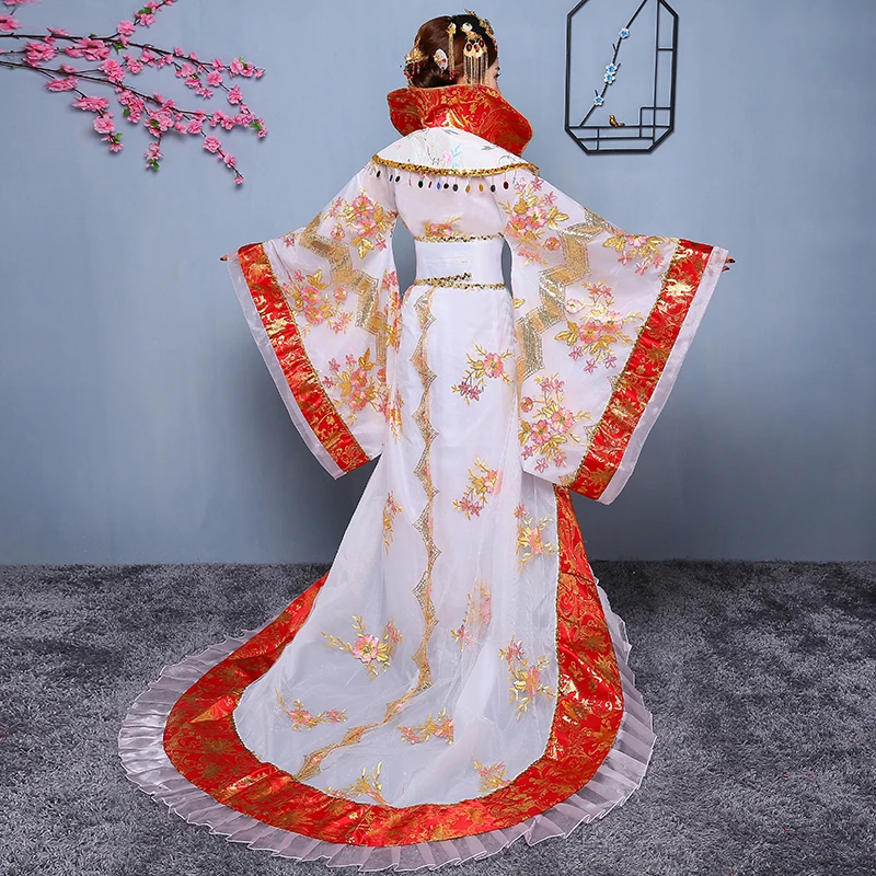 Высокое качество, женское платье с воротником-стойкой, благородное платье с хвостом, одежда королевы династии Тан, китайский древний костюм