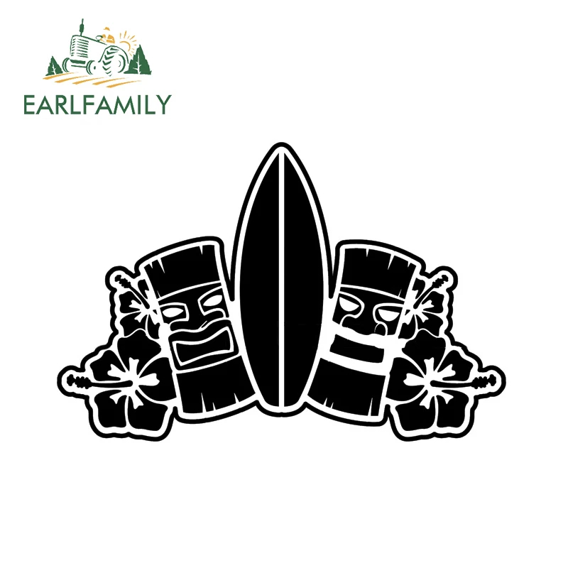 

EARLFAMILY 18cm x 12cm Tiki Surfboard Pattern Silhouette Car Decal Bumper Sticker Vinyl Decorative Arts Car Styling Black/Silver