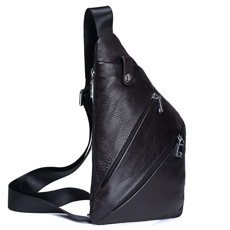 

New Personality High Grade Genuine Leather Chest Bag Men Casual Top Layer Cowhide Crossbody Bag Hot Fashion Cow Leather Gun Bag