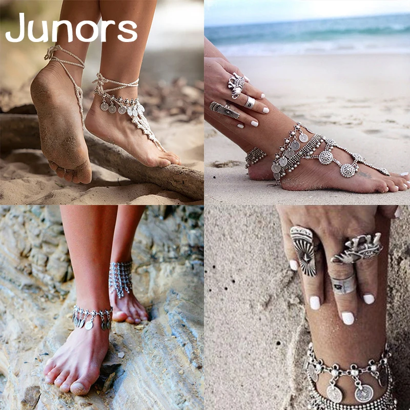 

Bohemia Summer Vintage ankles bracelet For Women Carving Coins Anklet Barefoot Sandals fashion Foot Jewelry boho Beach Anklets