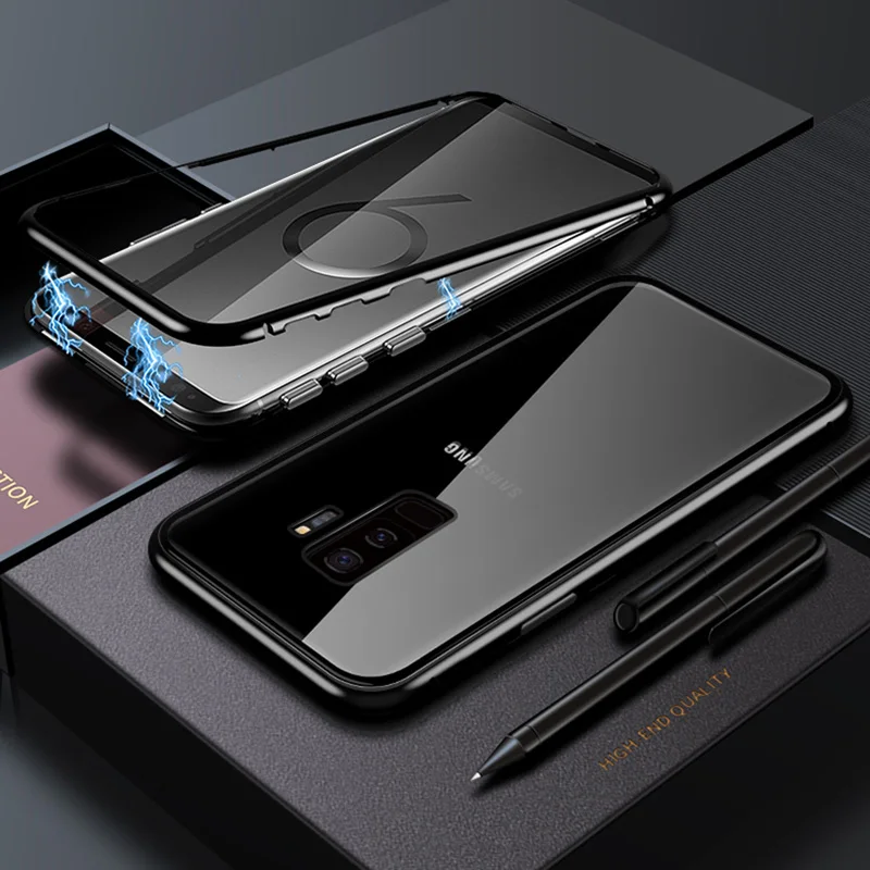 

Metal Magnetic 360 Protective phone case For Samsung Galaxy A50 A70 A7 S10E S9 S8 Plus Tempered Glass Back Cover For Note 8 9