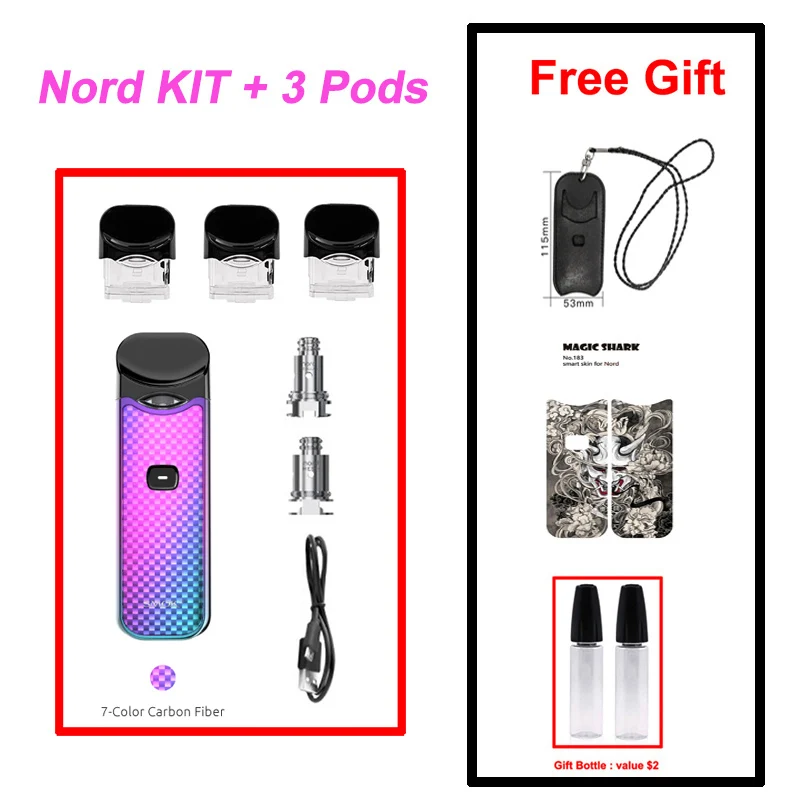 SMOK Nord Pod Vape 1100 мАч батарея 3 мл Pod система обычная сетка катушка электронная сигарета комплект испаритель VS SMOK NOVO Minifit комплект - Цвет: 7-Color Carbon Fiber