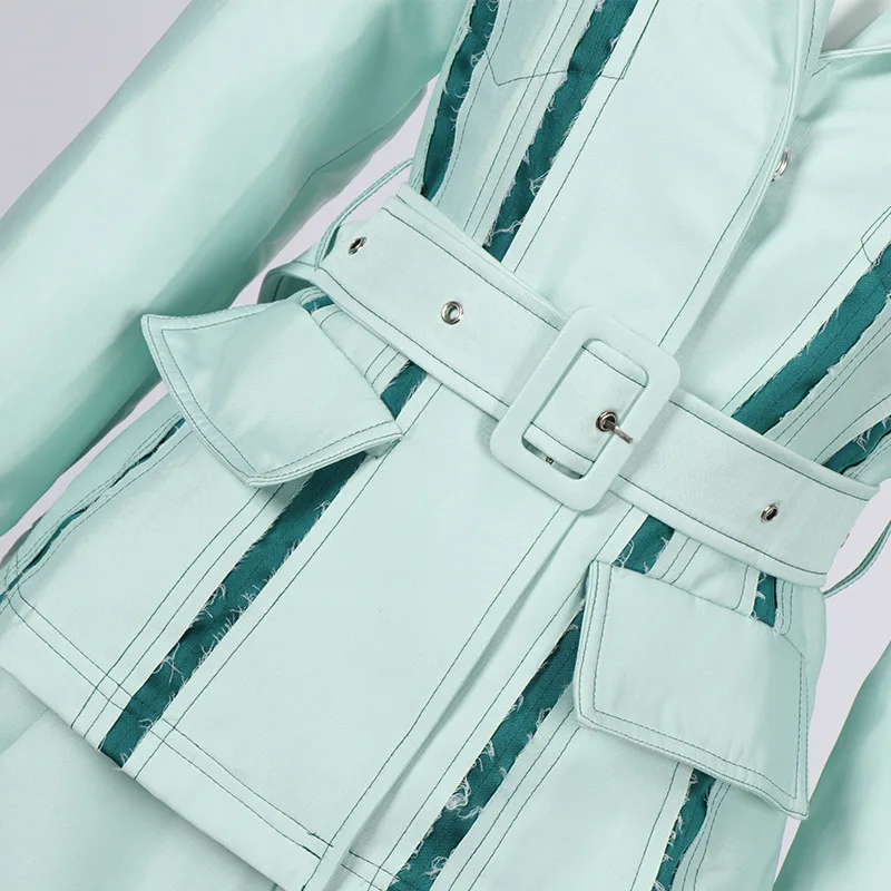 Spring Star Qiao Xin's Similar Women's Wear Light Green Flipped Collar Long Sleeve Coat Belt 2019 Womens Jackets and Coats