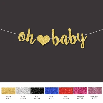 

oh baby banner boy girl gender reveal party decorations backdrop 1st happy birthday baby shower party decor gold glitter signs