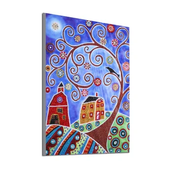 

diamond embroidery circle diamond special shape cartoon painting colorful tree scenery rhinestone crystal painting home decor
