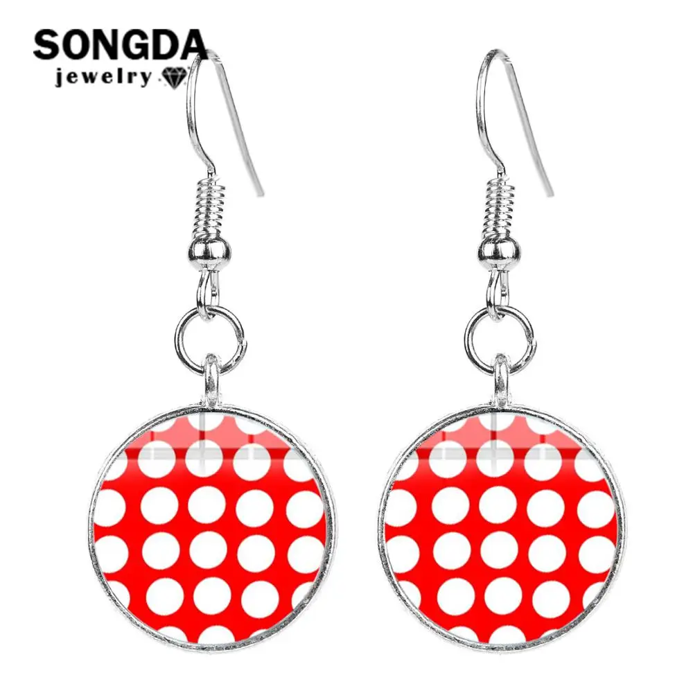 

SONGDA Candy Colors Sweet Polka Dot Round Glass Art Earrings Classic Simple Geometric Drop Earrings for Women Girls Korean Style