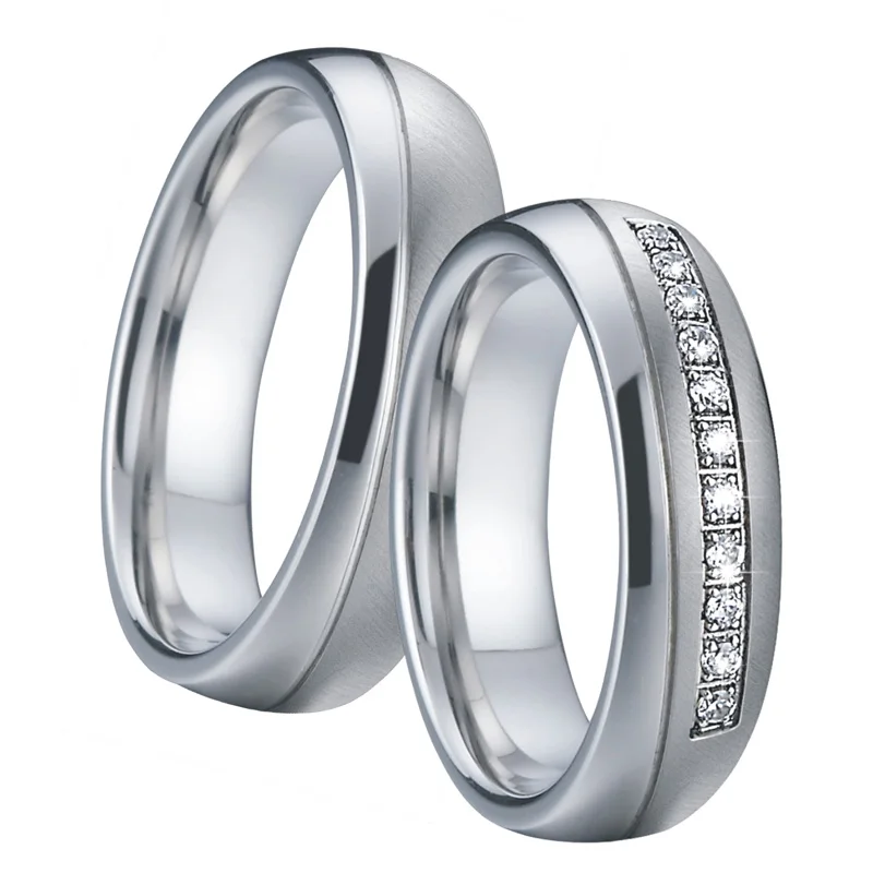 Silver Color Wedding Band Engagement Rings pair Never Fade Male Female Anniversary Lovers Gift Alliance Couple Rings (2)