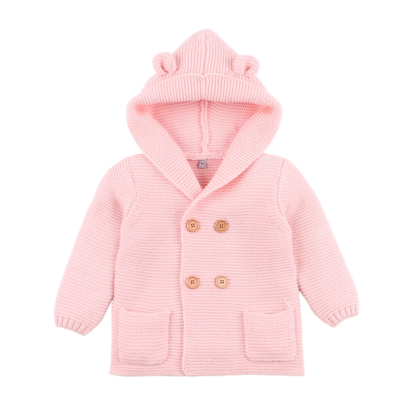 Теплые свитера для малышей; кардиган для мальчиков и девочек; зимние куртки с капюшоном и ушками медведя для новорожденных мальчиков; детская повседневная трикотажная одежда с длинными рукавами
