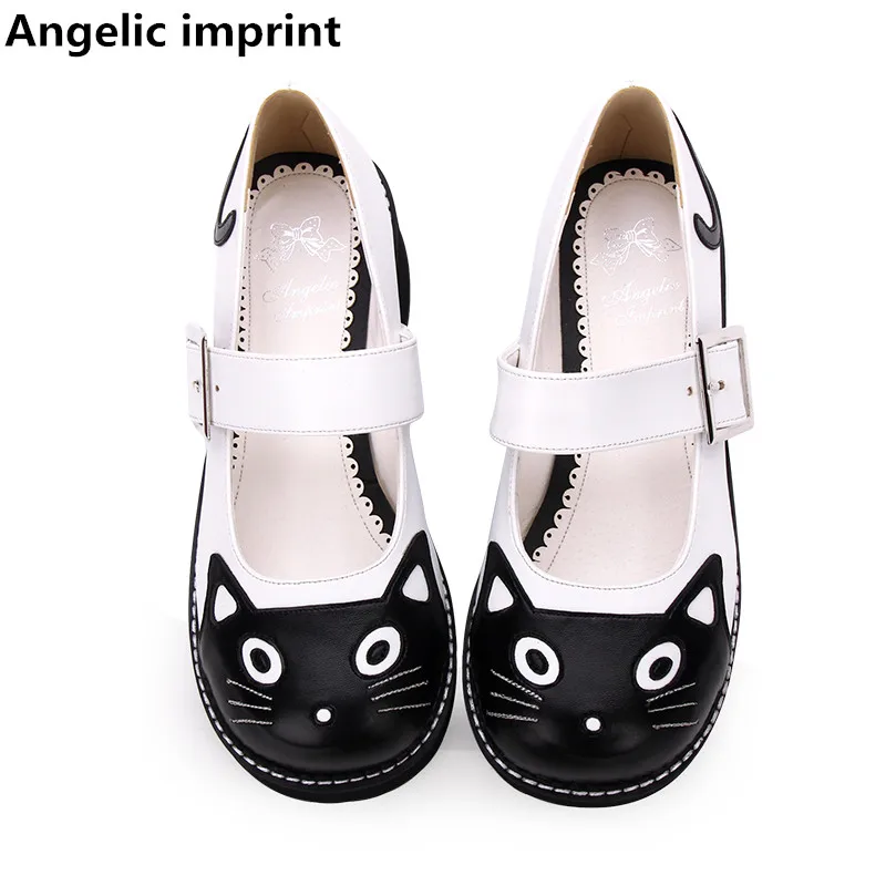 

Angelic imprint woman mori girl lolita cosplay shoes lady mid heels wedges pumps women princess dress party shoes cat face 5cm