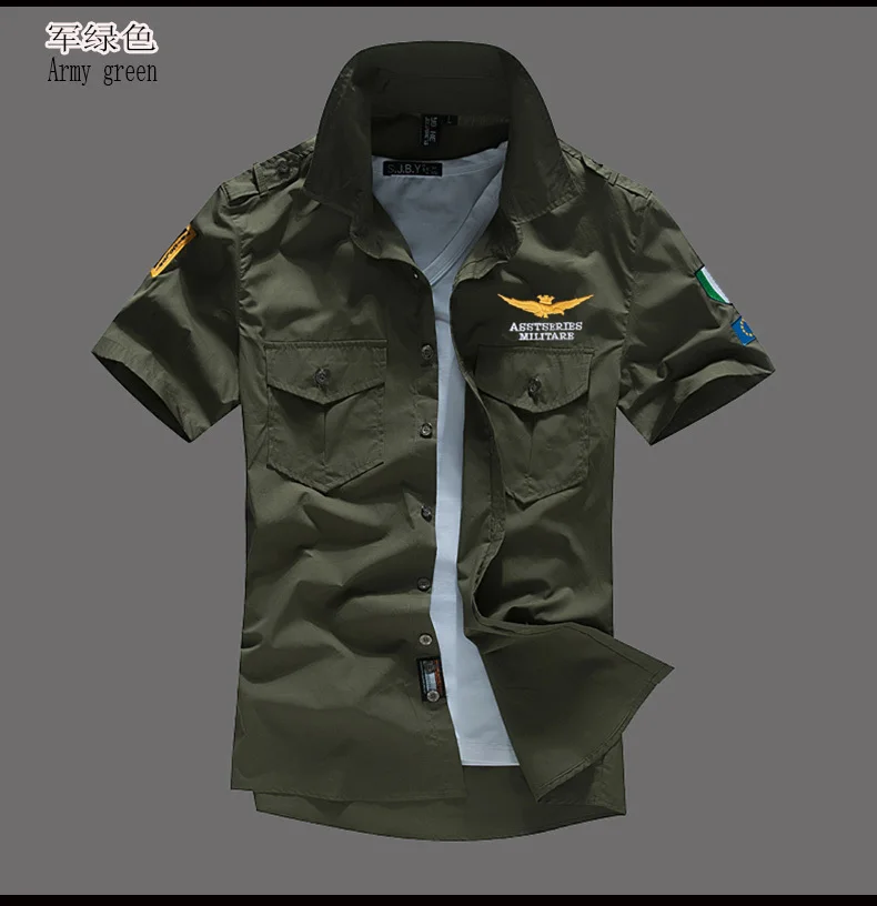 ASSTSERIES летние мужские Air Force One пилот рубашка хлопок военных Повседневное рубашка Высокое качество одноцветные Короткие рубашка с рукавами
