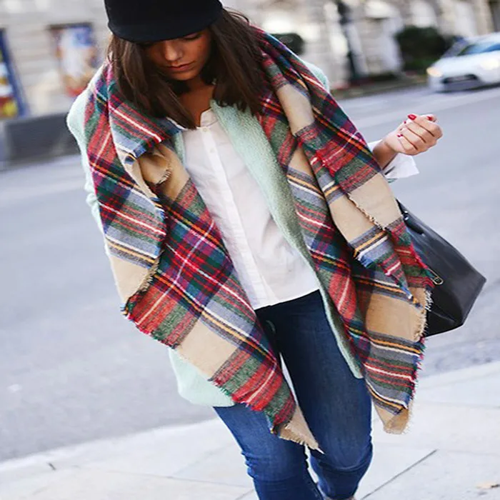 Lady Large font b Tartan b font Scarf Shawl Stole Plaid Checked Pashmina Winter Warm Scarf