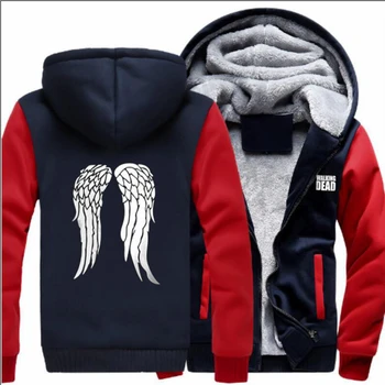 

2018 Winter Hip Hop The Walking Dead Zipper Hoodies Men Sweatshirts Jackets Harajuku Sportsman Wear print Daryl Dixon wing Hoody
