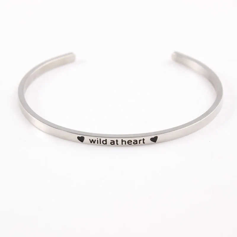 Wild at heart вдохновляющие браслеты с положительной гравировкой 2017 серебряные из
