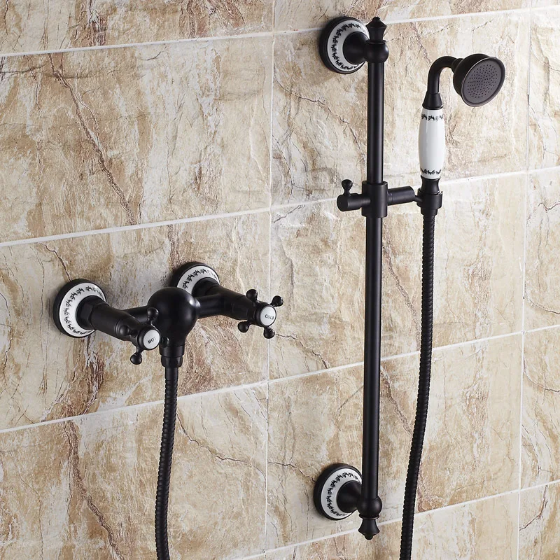 

Ceramic Style Oil Rubbed Bronze Bath Sliding Hand Shower Mixer Set Wall Mounted