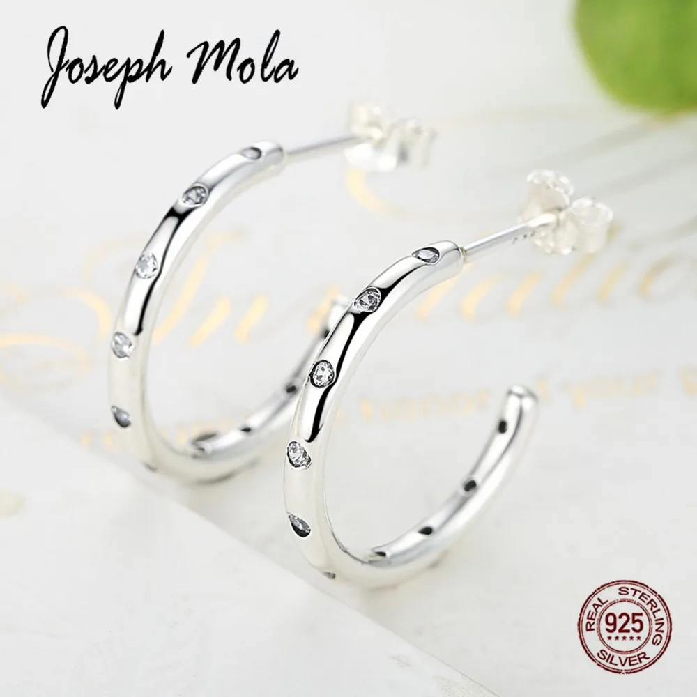 

Joseph Mola 925 Sterling Silver Round Circle Simple Design CZ Stone Fine Stud Earrings for Women Party Birthday Gift Anniversary