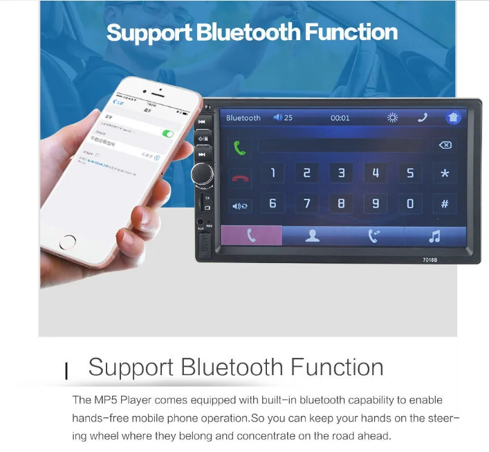 Top by DHL/Fedex 10pcs new 7018B 2 Din Car Video Player Auto Audio Stereo MP5 Player 7 inch 2Din Car DVD Player USB FM Bluetooth 4