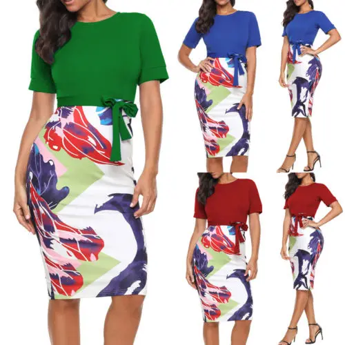 Новинка, модные, сексуальные, очаровательные, женские, летние, с цветочным принтом, облегающие, вечерние, Коктейльные, официальные