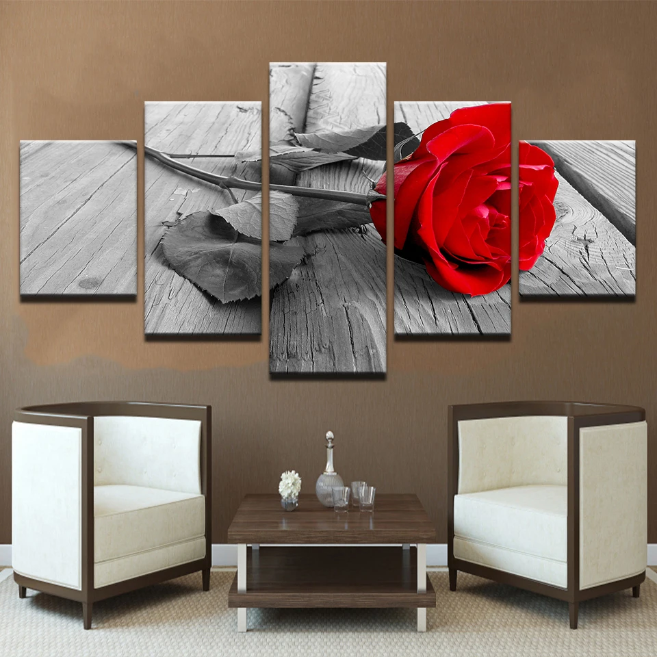Картины на холсте настенные художественные HD принты домашний декор рамки 5 шт. красивые красные постеры с розами для гостиной цветы картины