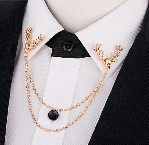 

Gentleman's shirt deer head collar men's collar chain pin buckle personality suit brooch collar collar button shirt ornament