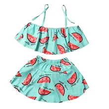 Летние Детские Обувь для девочек милые дыни юбка Купальники для малышек Двойка Детская одежда купальный Костюмы детей плавать Костюмы