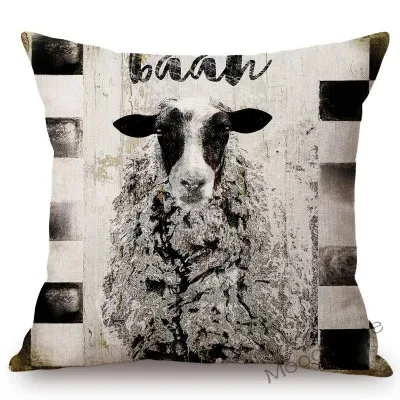 Vintage Farm Animals Rooster Cow Pig Sheep Home Decorative Sofa Throw Pillow Cover Sweet Farm Retro Cotton Linen Cushion Cover