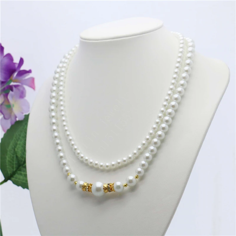 L9083 2Rows 8 14mm White Shell Pearl Necklace,Fashion Charming High end