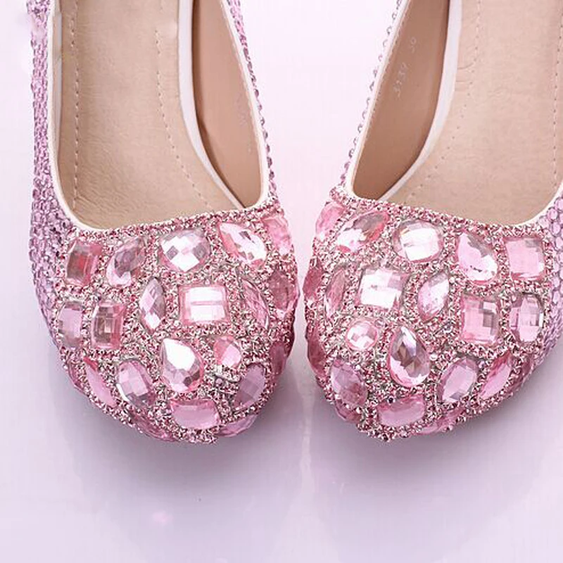 Пикантные роскошные женские свадебные туфли принцессы со стразами на высоком каблуке; розовые туфли-лодочки ярких цветов; женская обувь; Милая обувь для дня рождения