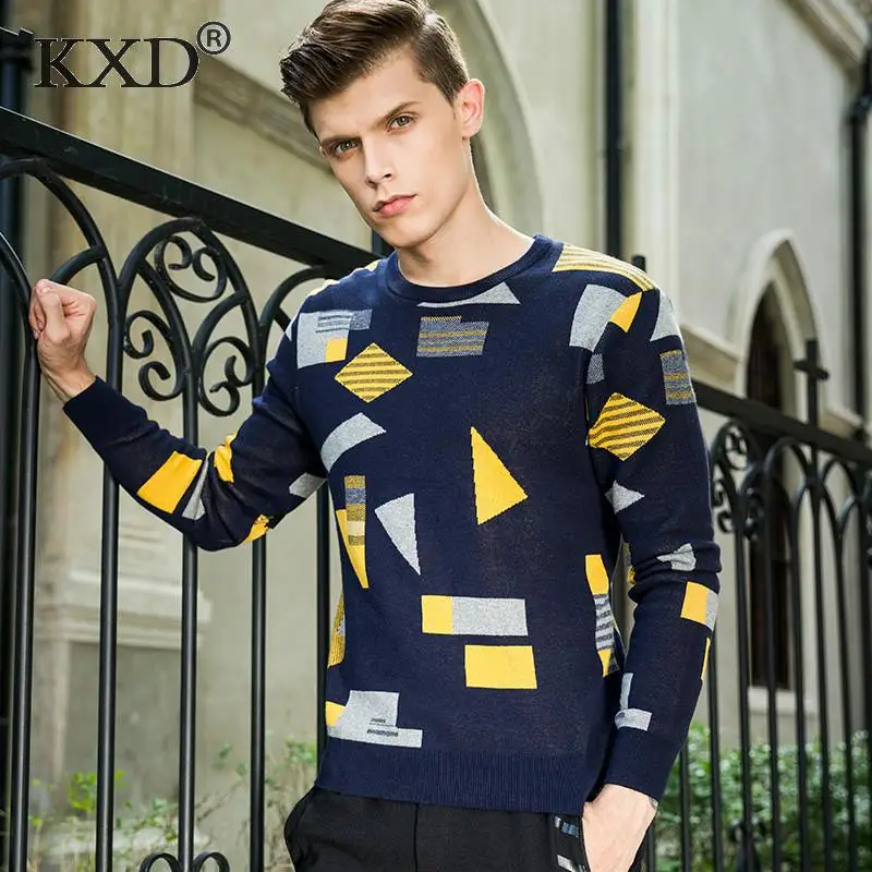 KXD 2017Fall New Long Sleeve Designer Black Sweater Men Cotton Thin Knitwear Brand Korean 