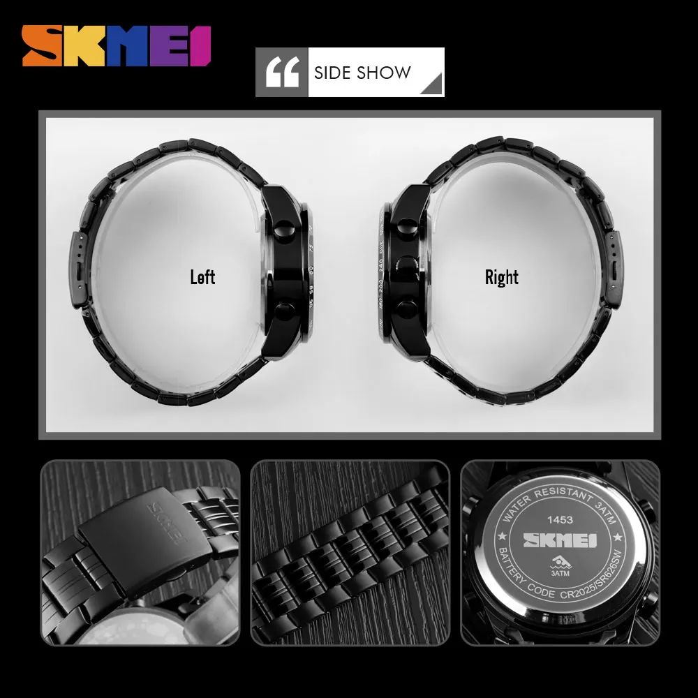 SKMEI Luxury Brand Watch Men Military Quartz Watches Steel Strap Waterproof Dual Display WristWatch