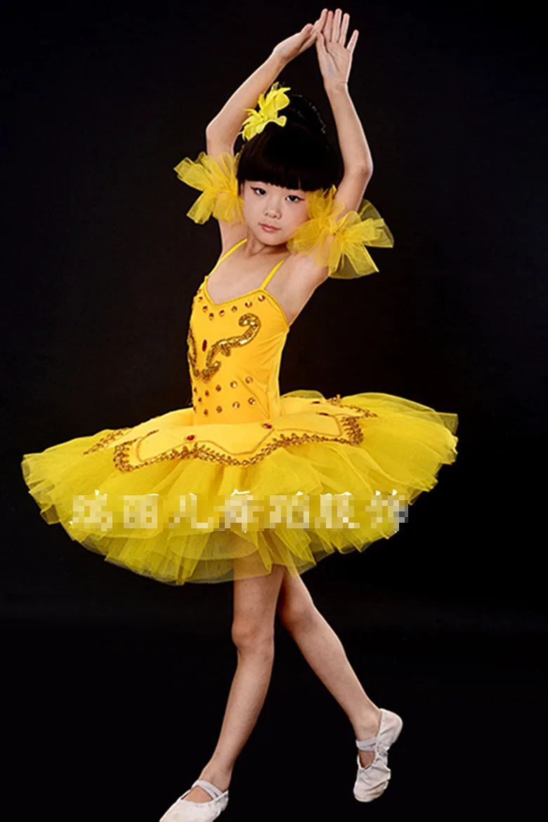 От 2 до 15 лет, детское балетное Трико-пачка для танцев, боди для танцев, Лебединое озеро, балетный костюм для девочек, сценическое балетное платье - Цвет: yellow